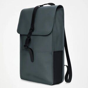 Unisex Rains 17L Backpack in a Charcoal-like Dark Grey and Black